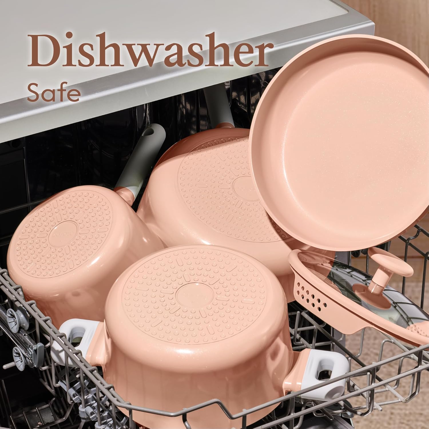 Thumbnail 4 de CAROTE 9-Piece Ceramic Nonstick Pots and Pans Set (PFAS/PTFE Free) with Steamer, Pink