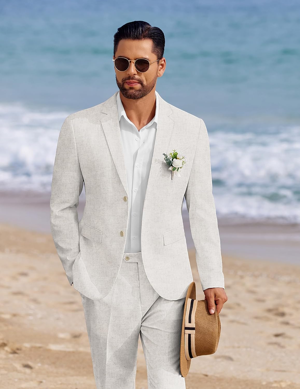Detalle de COOFANDY Men's 2-Piece Linen-Blend Suit, Regular Fit, Lightweight Summer Set