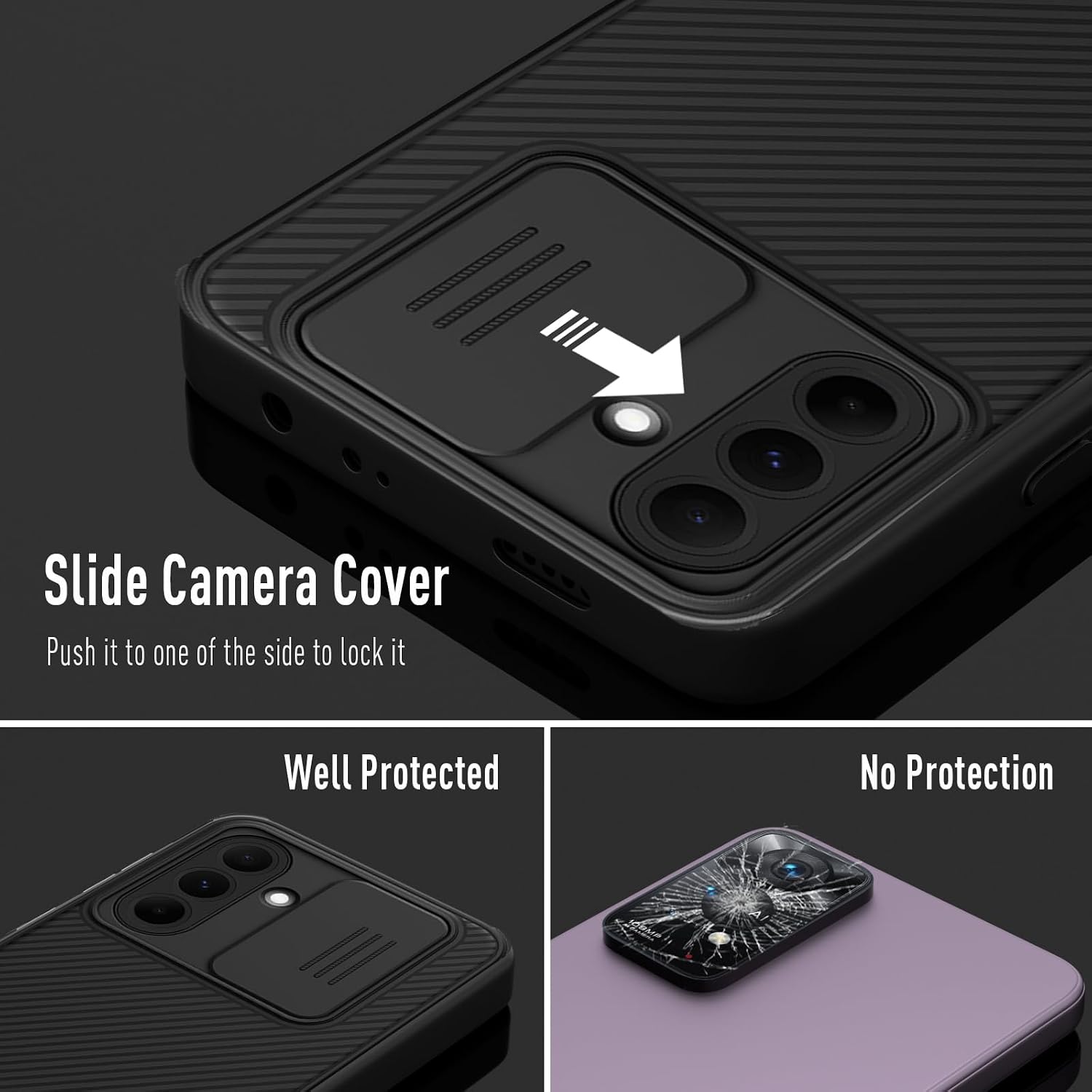 Thumbnail 2 de Coque XTCASE pour Samsung Galaxy A56 5G : étui fin avec protection caméra coulissante et anti-rayures (noir)