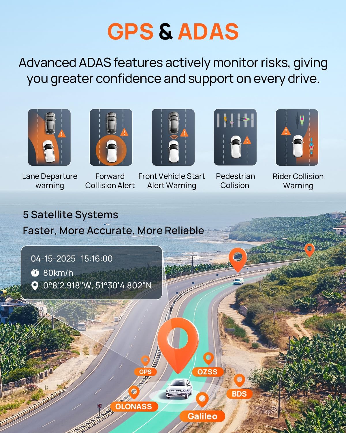 Thumbnail 6 de 70mai A800SE Dual Dash Cam (Front 4K + Rear 1080P) with GPS, WiFi, ADAS and 128GB microSD