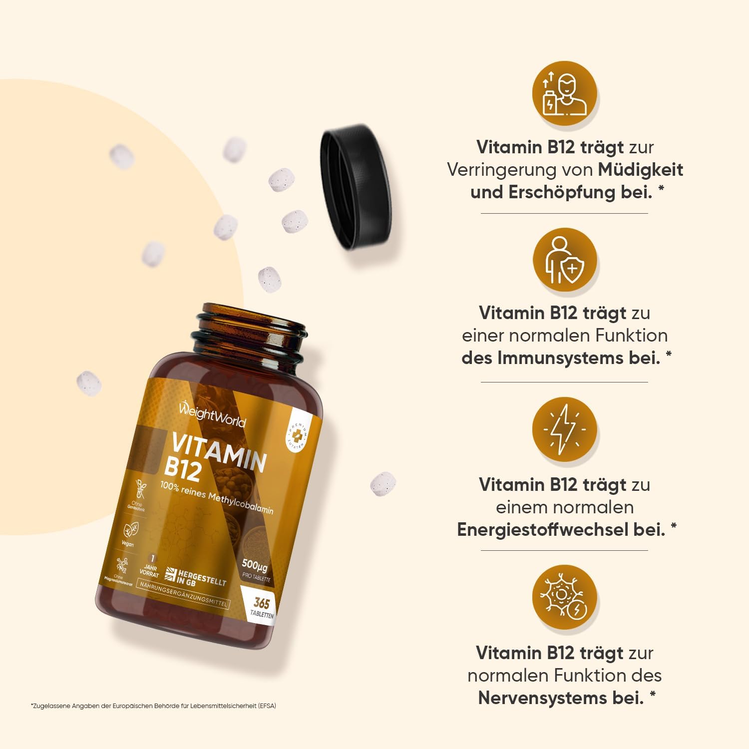 Thumbnail 5 de Vitamin B12 500 mcg pro Tablette – 365 vegane Tabletten mit reinem Methylcobalamin (Vitamin B12) von WeightWorld