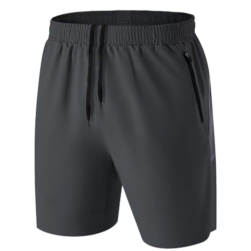 Detalle de HMIYA Sporthose Herren Kurz mit Reißverschlusstasche – Dunkelgrau, XXL