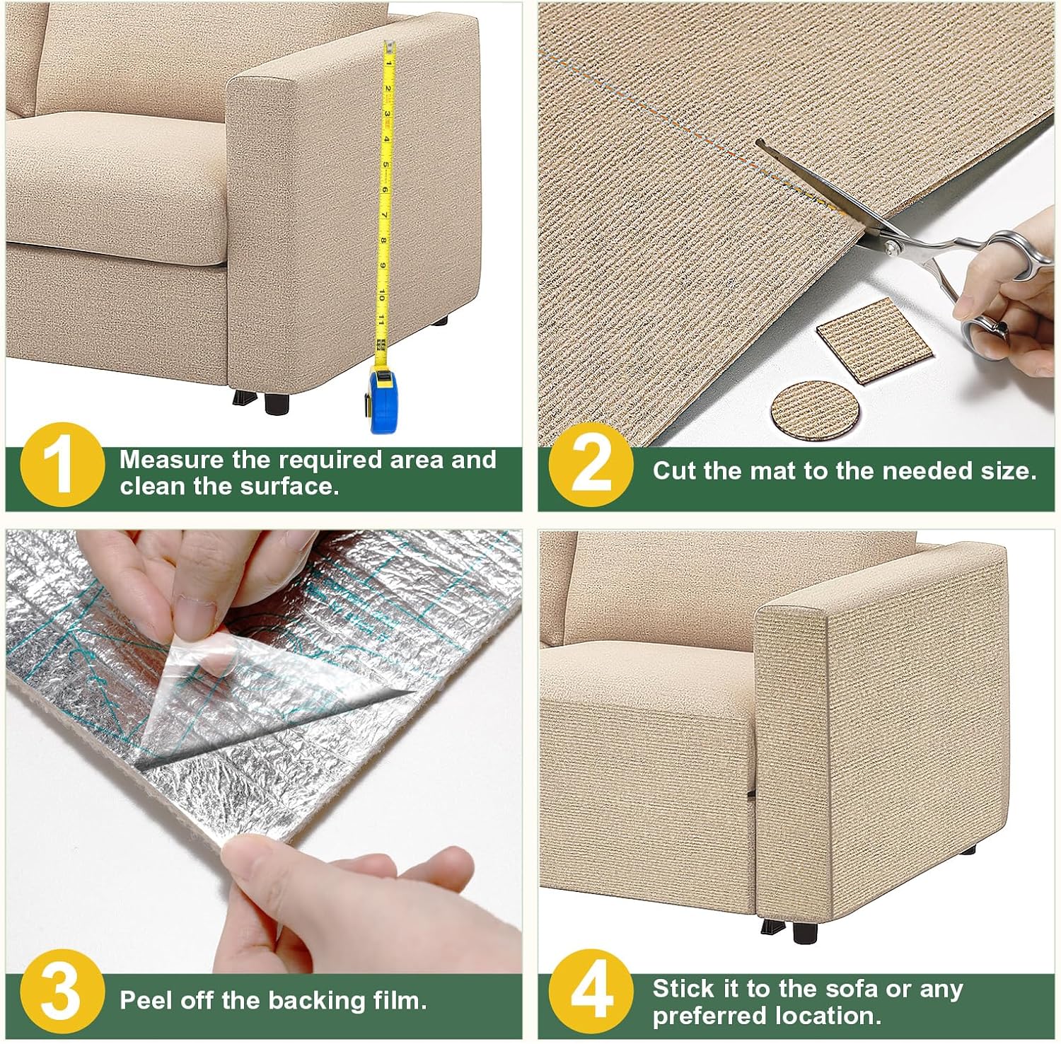 Thumbnail 6 de Gimars Selbstklebende Kratzmatte 200 × 40 cm – Khaki, DIY Kratzschutz für Sofa, Wand und Möbel