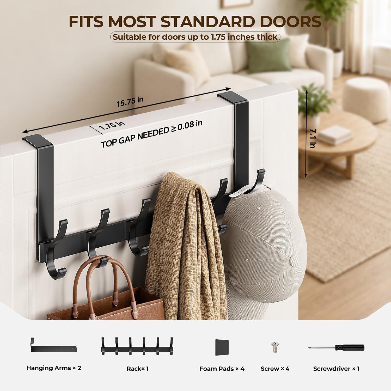 Detalle de Optish Otd-hook-001 Over-the-Door Hook Rack, 12 Hooks, Black Metal