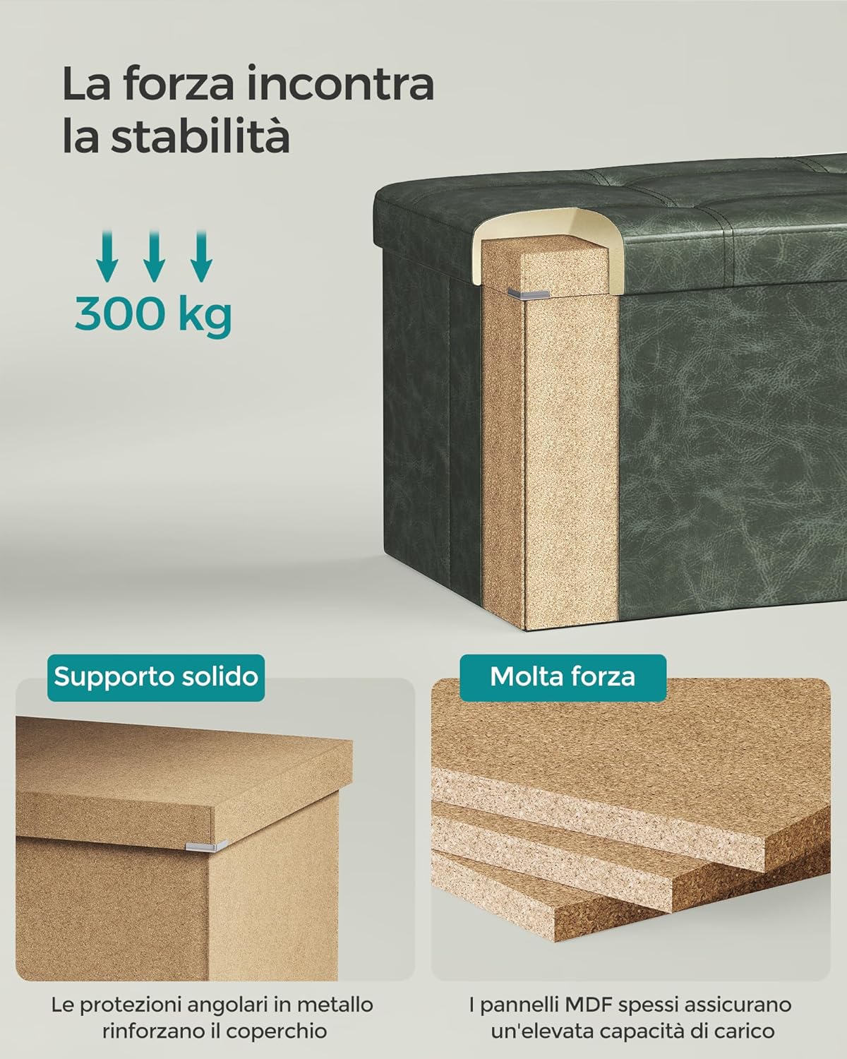 Detalle 2 de SONGMICS Cassapanca Verde Foresta LSF070C01