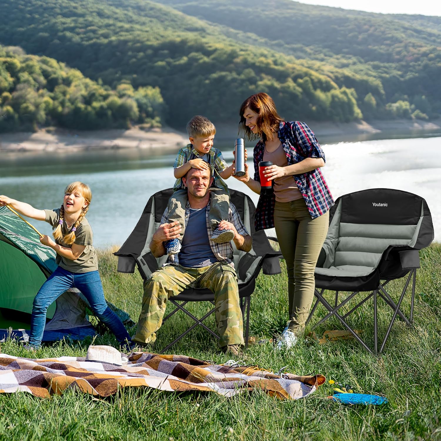 Thumbnail 1 de Youtanic Oversized Camping Chair (Style 4) — portable folding outdoor chair with side pockets and cup holders, up to 400 lbs