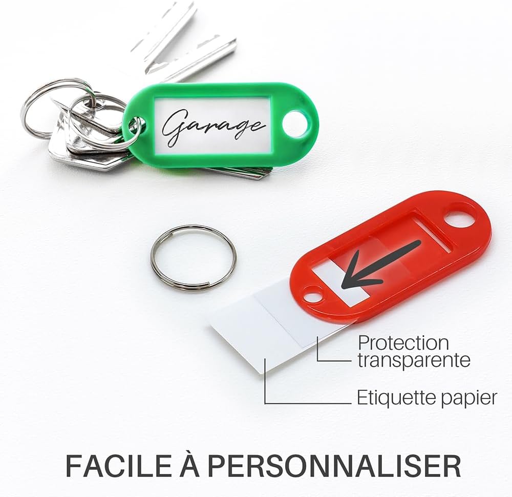 Detalle de WAYTEX 931637 Lot de 50 Porte-clés Etiquettes – Polypropylène, anneaux en acier inoxydable, 5 couleurs assorties
