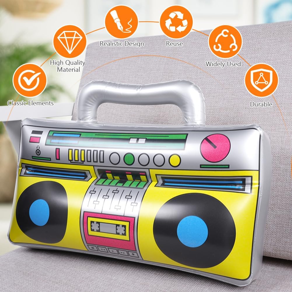Detalle 2 de AOMIG opblaasbare boombox van PVC met retroprint voor verkleedfeesten