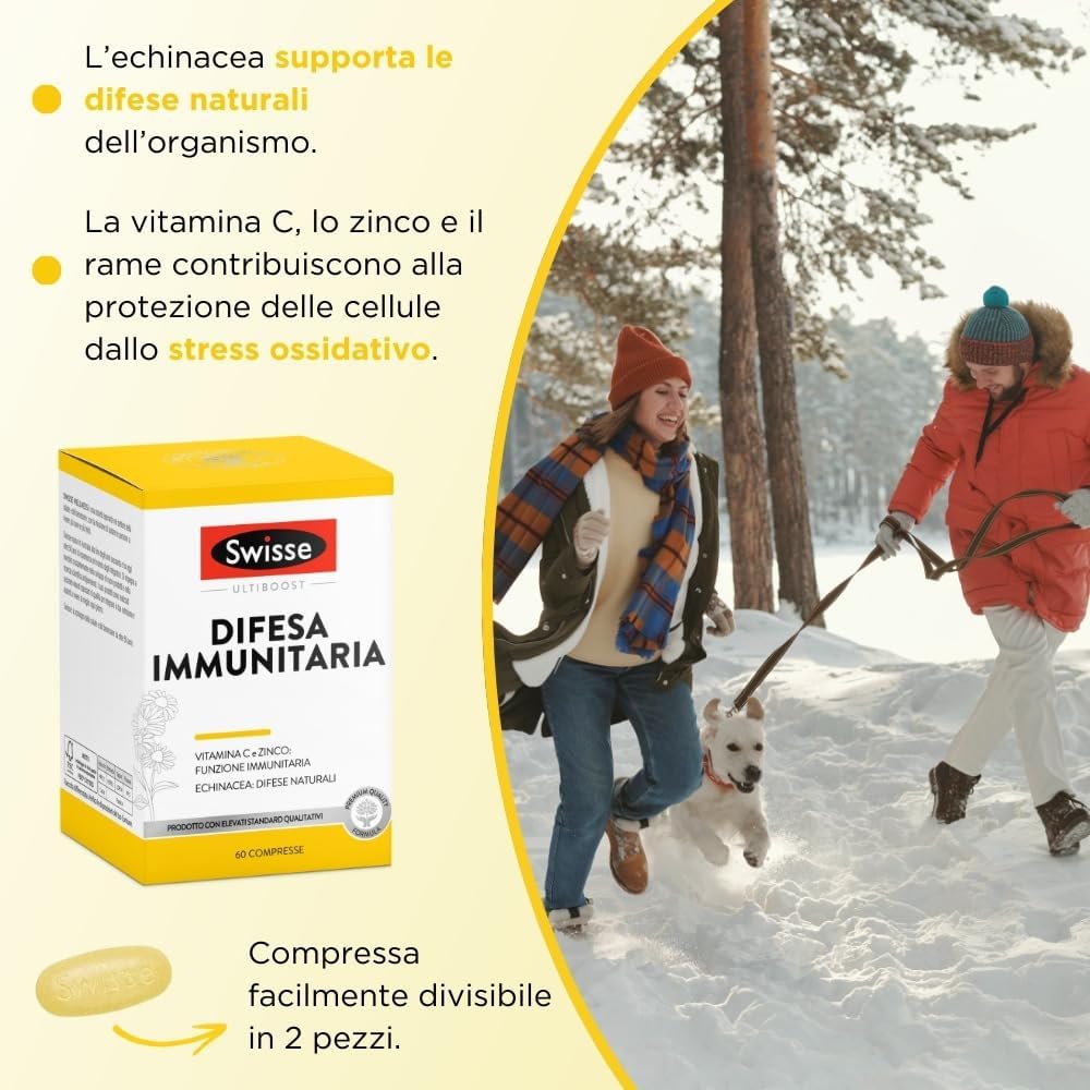 Thumbnail 6 de SWISSE Difesa Immunitaria - Integratore Multinutriente con Vitamina C, Magnesio, Zinco ed Echinacea – 60 Compresse