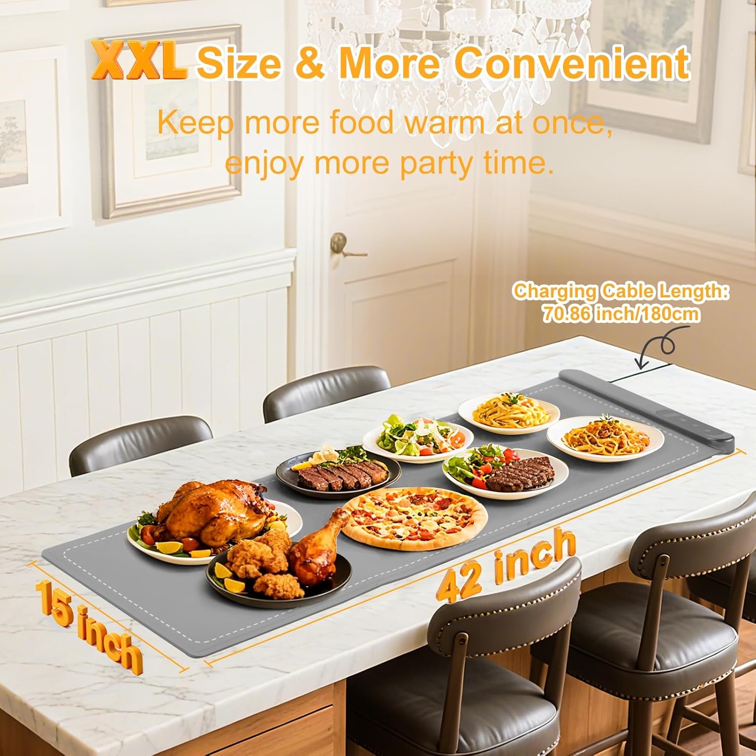 Detalle de Ntoaujao ZC-680 Food Warming Mat, 42 x 15-Inch Silicone, 6 Heat Settings