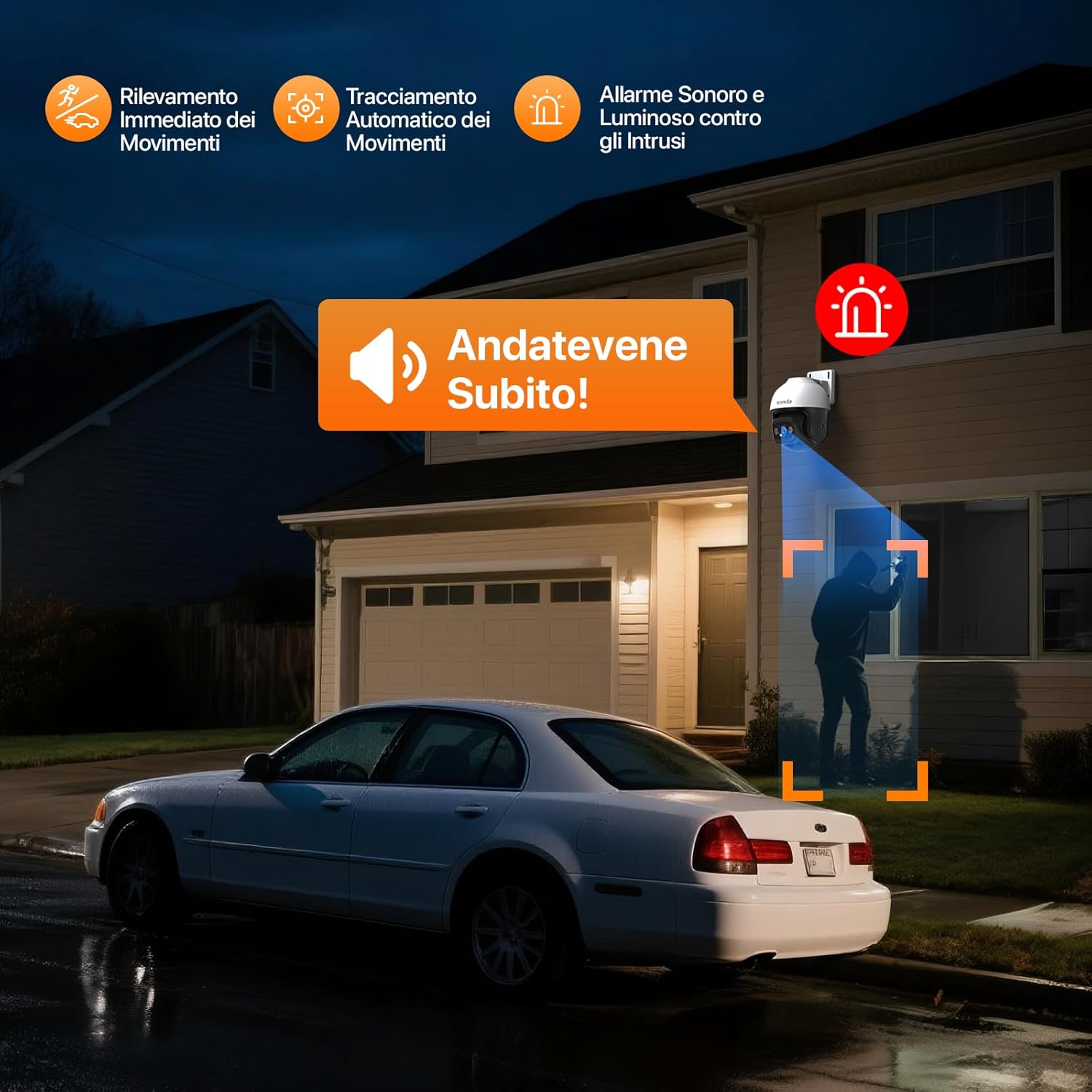 Thumbnail 6 de Tenda CH3 Tenda Telecamera Wi‑Fi esterna 2K con visione notturna a colori, 360° PTZ e audio bidirezionale