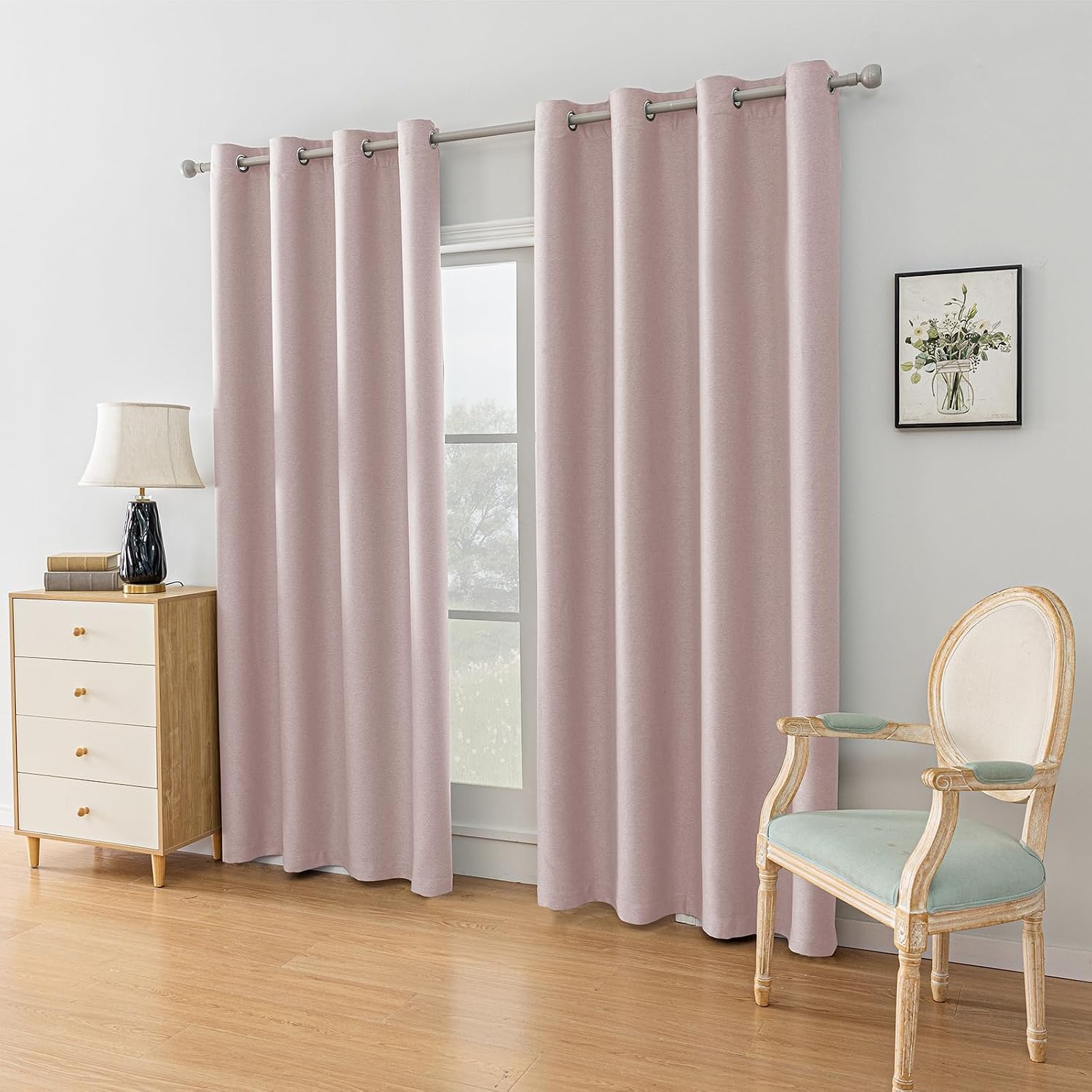 Detalle de Rideaux occultants effet lin thermique et phonique Ystyle, lot de 2, 140 x 260 cm (rose)