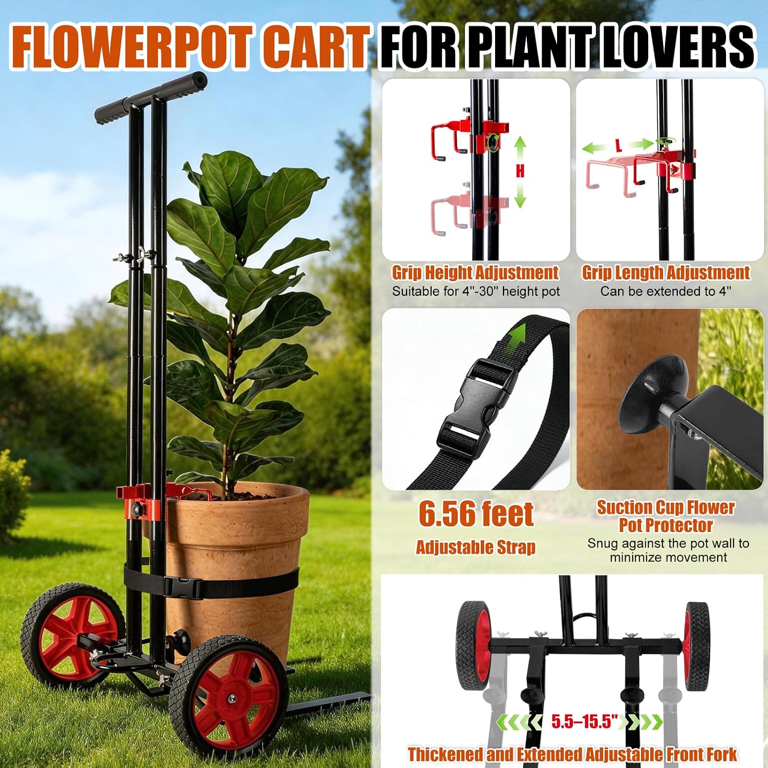 Detalle de ZT-HPTC Plant Caddy with Wheels, 175 lb Capacity, Adjustable Arms