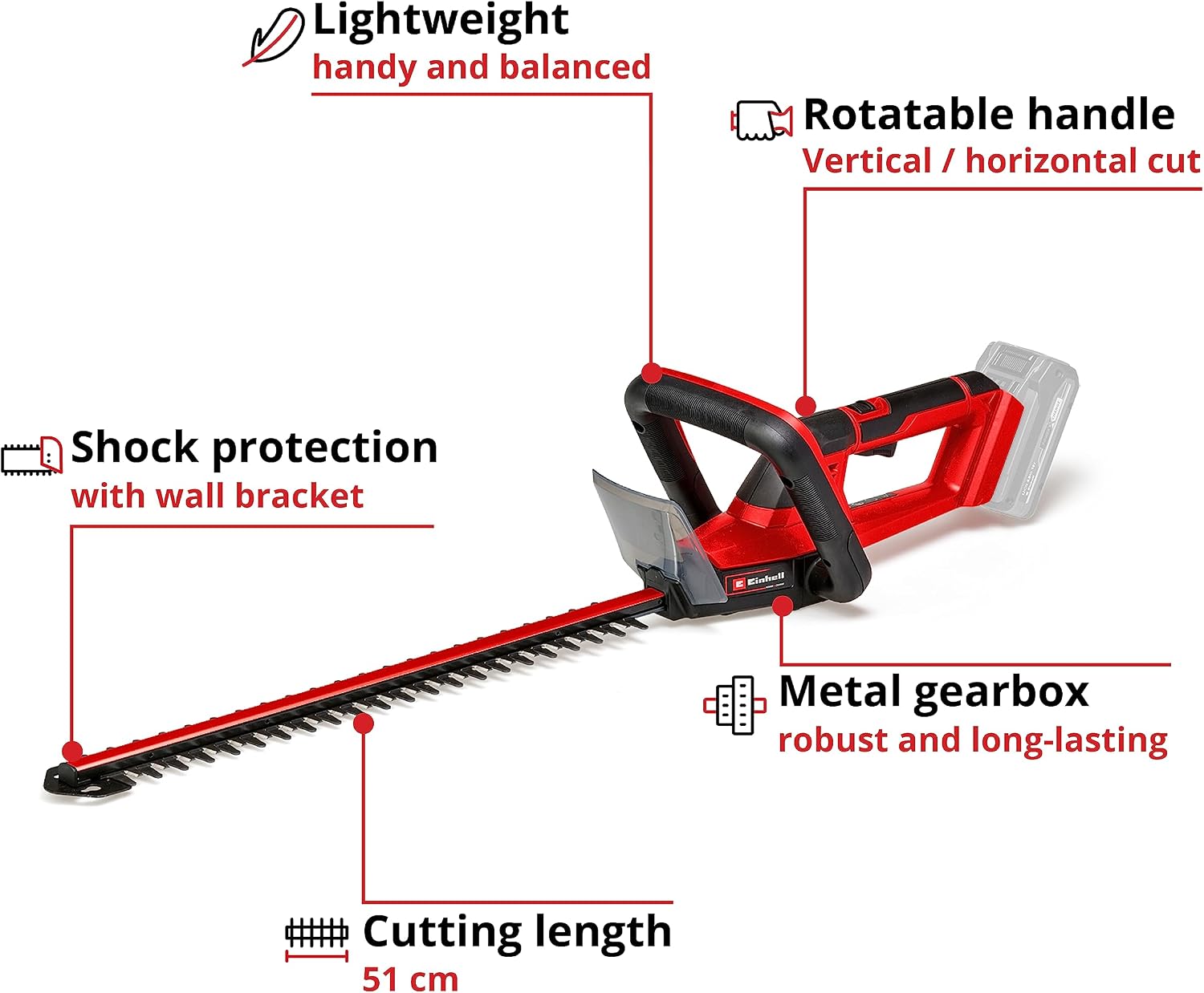 Thumbnail 2 de Einhell 18V Power X-Change Cordless Hedge Trimmer 50cm (GE-CH 18/50 Li) – a practical choice for tidy hedges