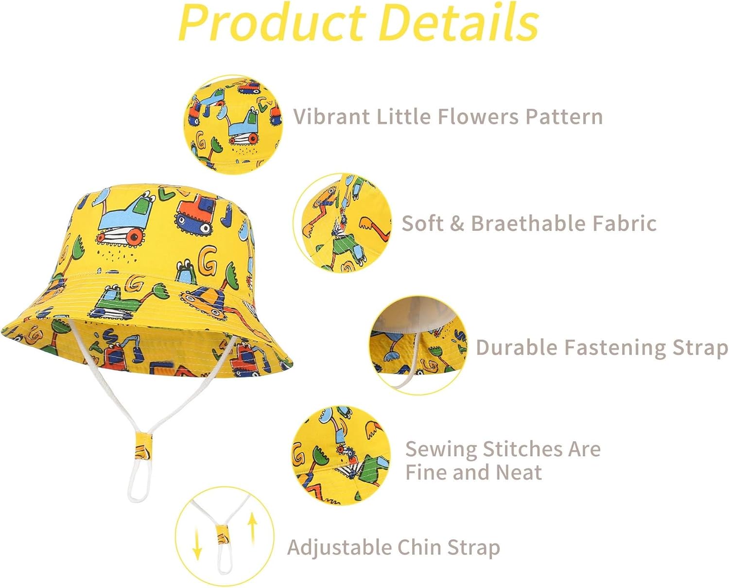 Detalle de GEMVIE Baby Boys Sun Bucket Hat (Cartoon Animal Print) – Packable Fisherman Hat with UPF 50+