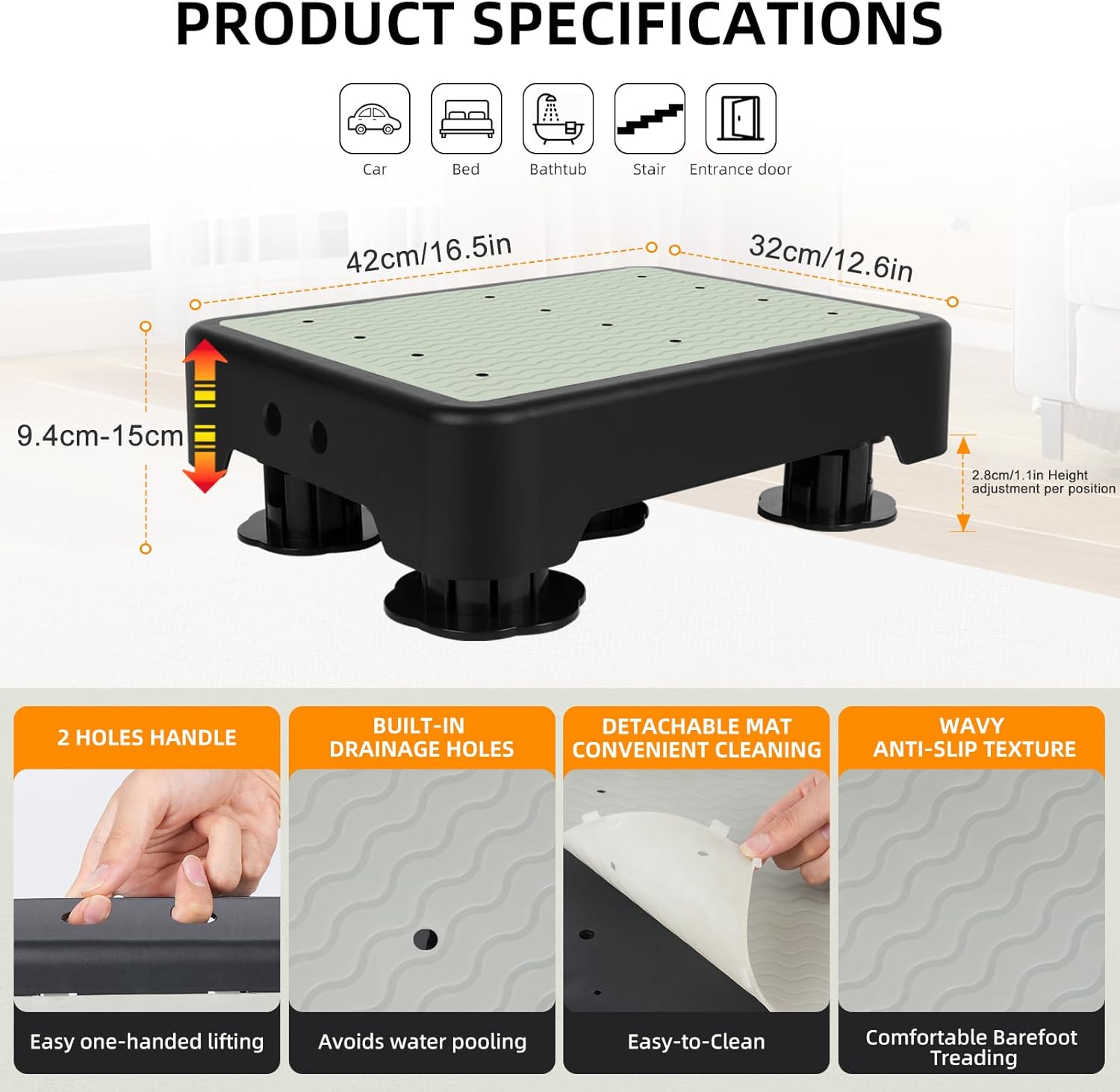 Detalle 2 de Adjustable Step Stool for Adults 3-Level Glow