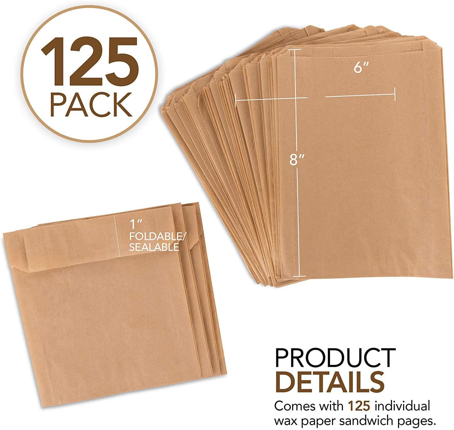 Thumbnail 1 de Paper Sandwich Bags Kraft Brown 125 Pack 📦