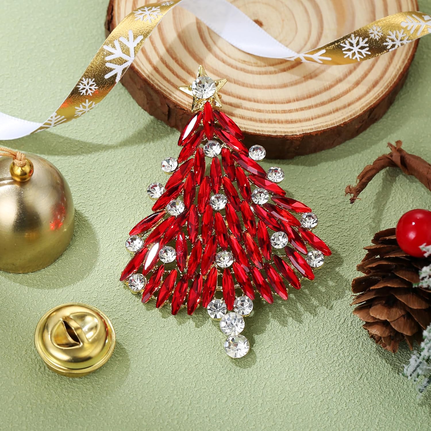 Thumbnail 2 de Clearine broche femme sapin de Noël étoile cristal rond strass marquise scintillante, ton argent