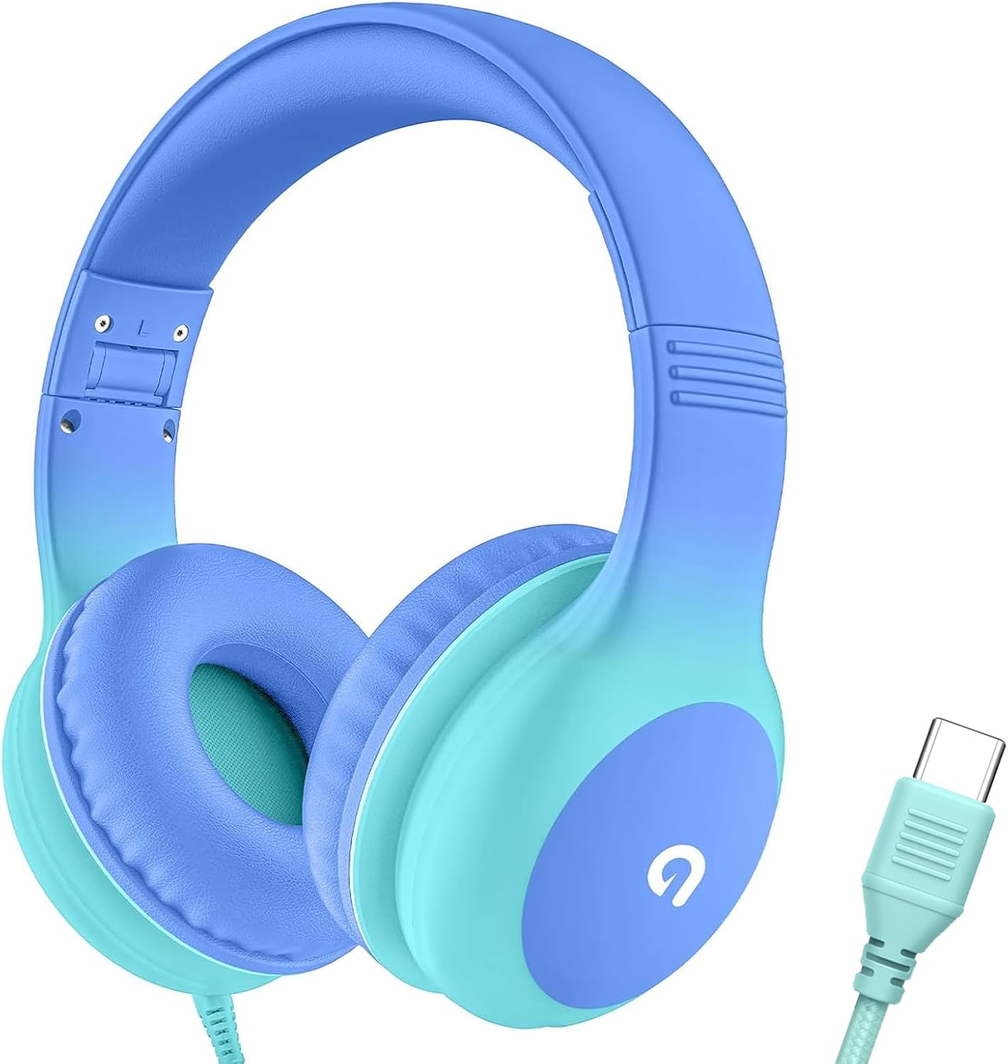 Detalle de ADOOPE Wired Kids Headphones (USB-C Plug) with 85dB Safe Volume Limit — Sky Blue & Mint Green (No Microphone)