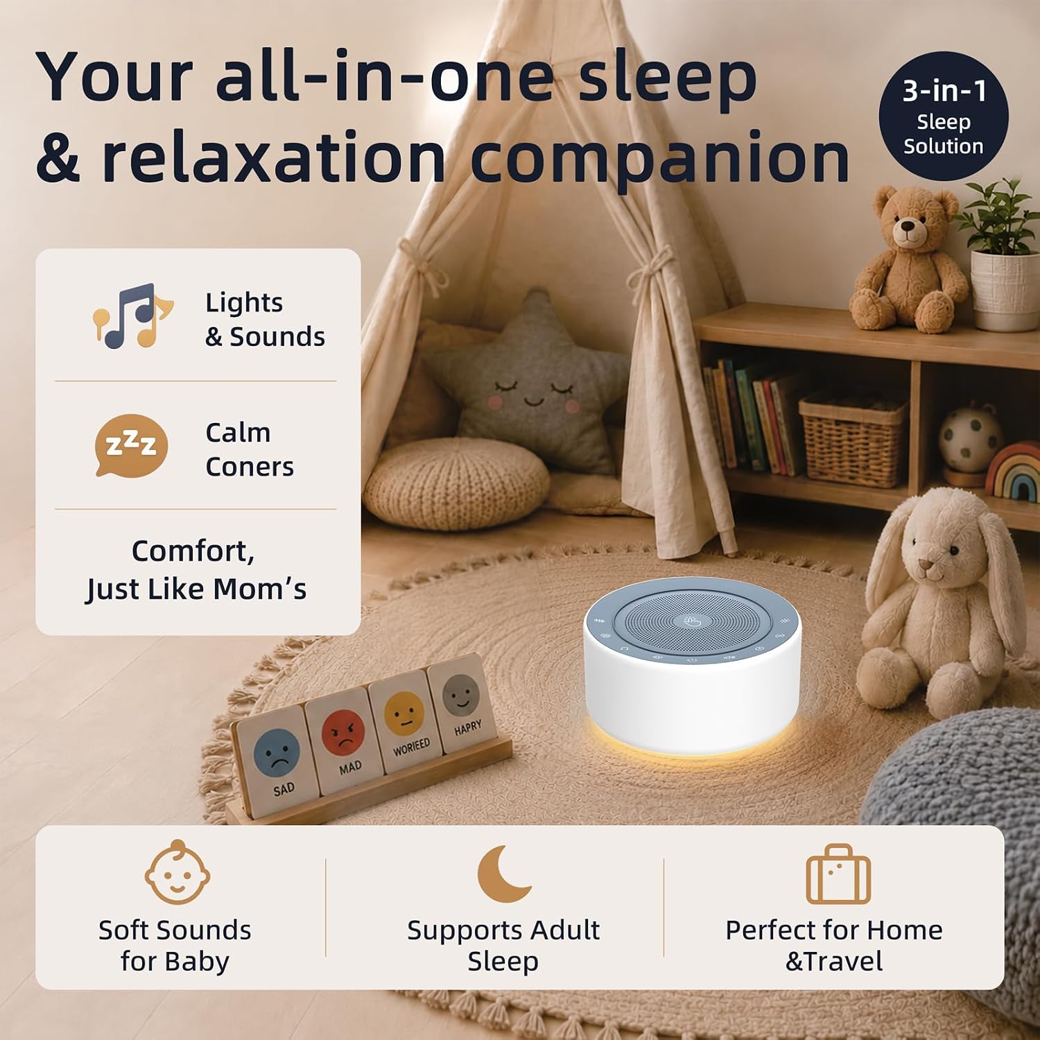Detalle de Kipcush White Noise Machine for Baby & Adults with 30 Soothing Sounds and 8-Color Night Light