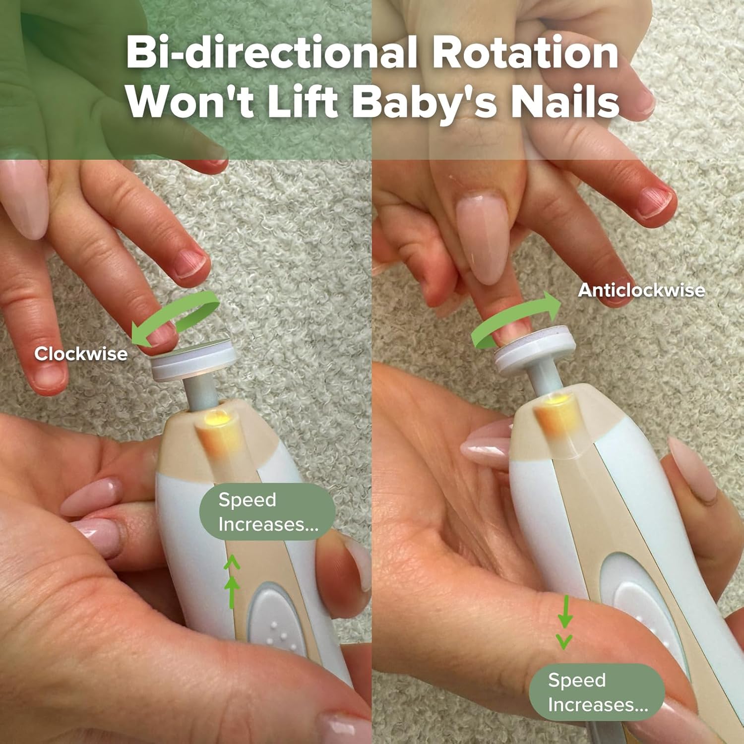 Thumbnail 2 de haakaa Coupe-ongles électrique pour bébés avec LED, kit de lime à ongles 6 têtes (kaki)