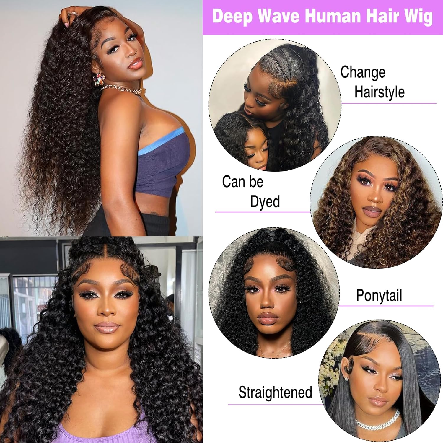 Thumbnail 4 de 250% Density Deep Wave Lace Front Wig 30in