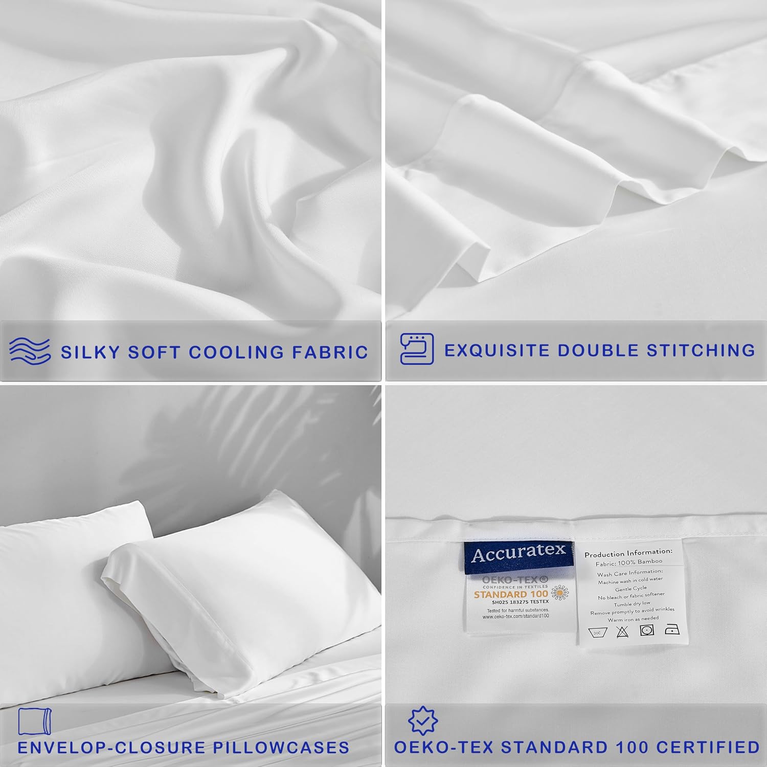 Detalle de ACCURATEX Bamboo Cooling Sheets, King Size, 300 Thread Count, 16-Inch Pockets
