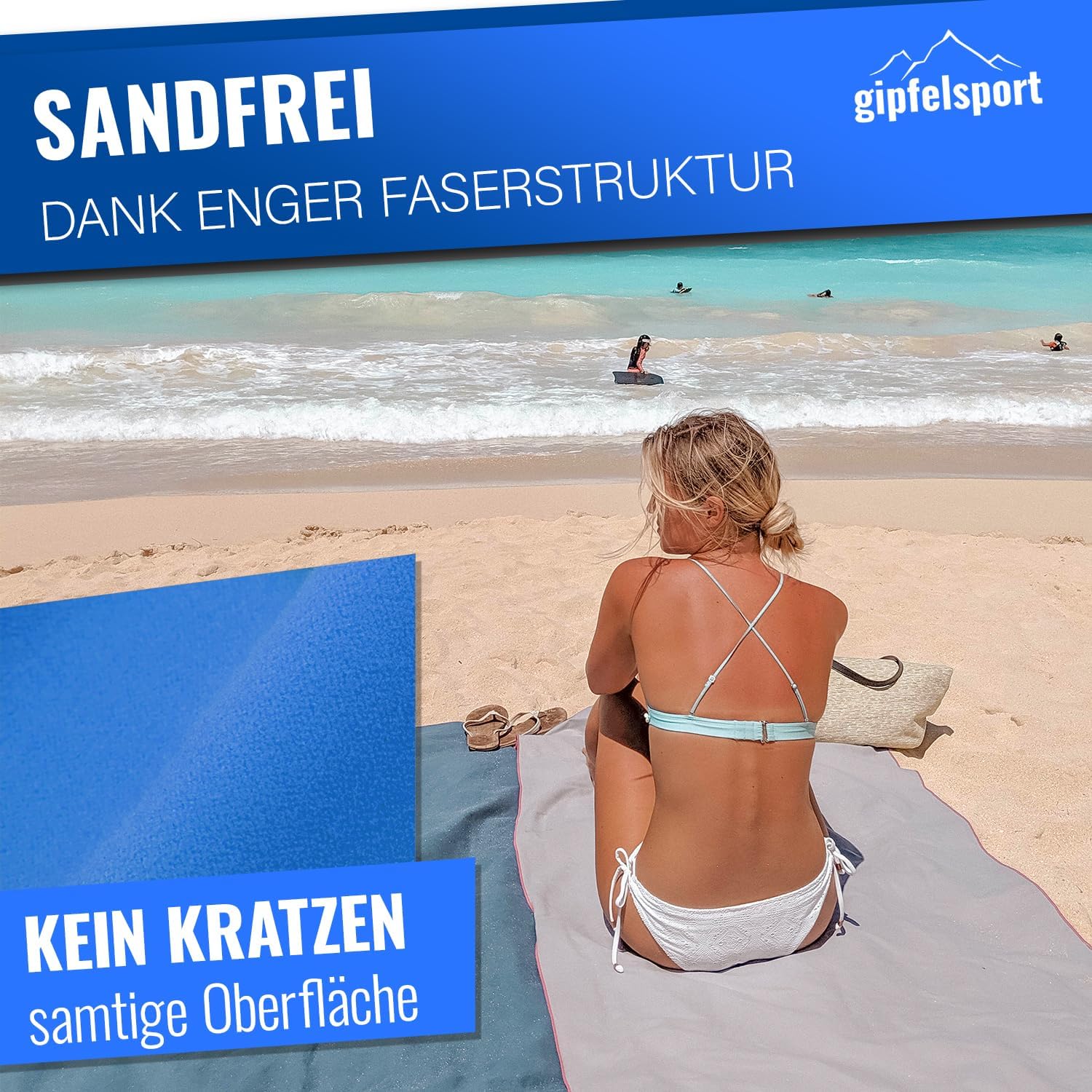 Detalle de gipfelsport Mikrofaser Handtuch – kompakt, schnelltrocknend, 200x90 cm, Blau