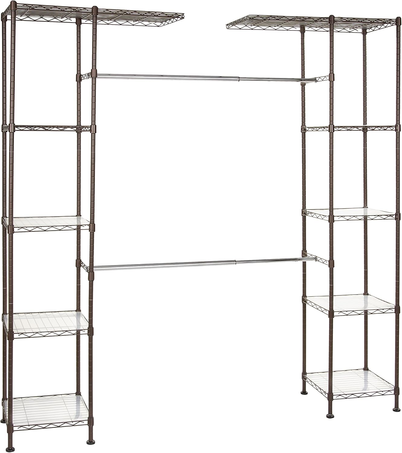 Amazon Basics Ausziehbarer Offener Kleiderschrank mit 10 verstellbaren Einlegeböden – Bronze