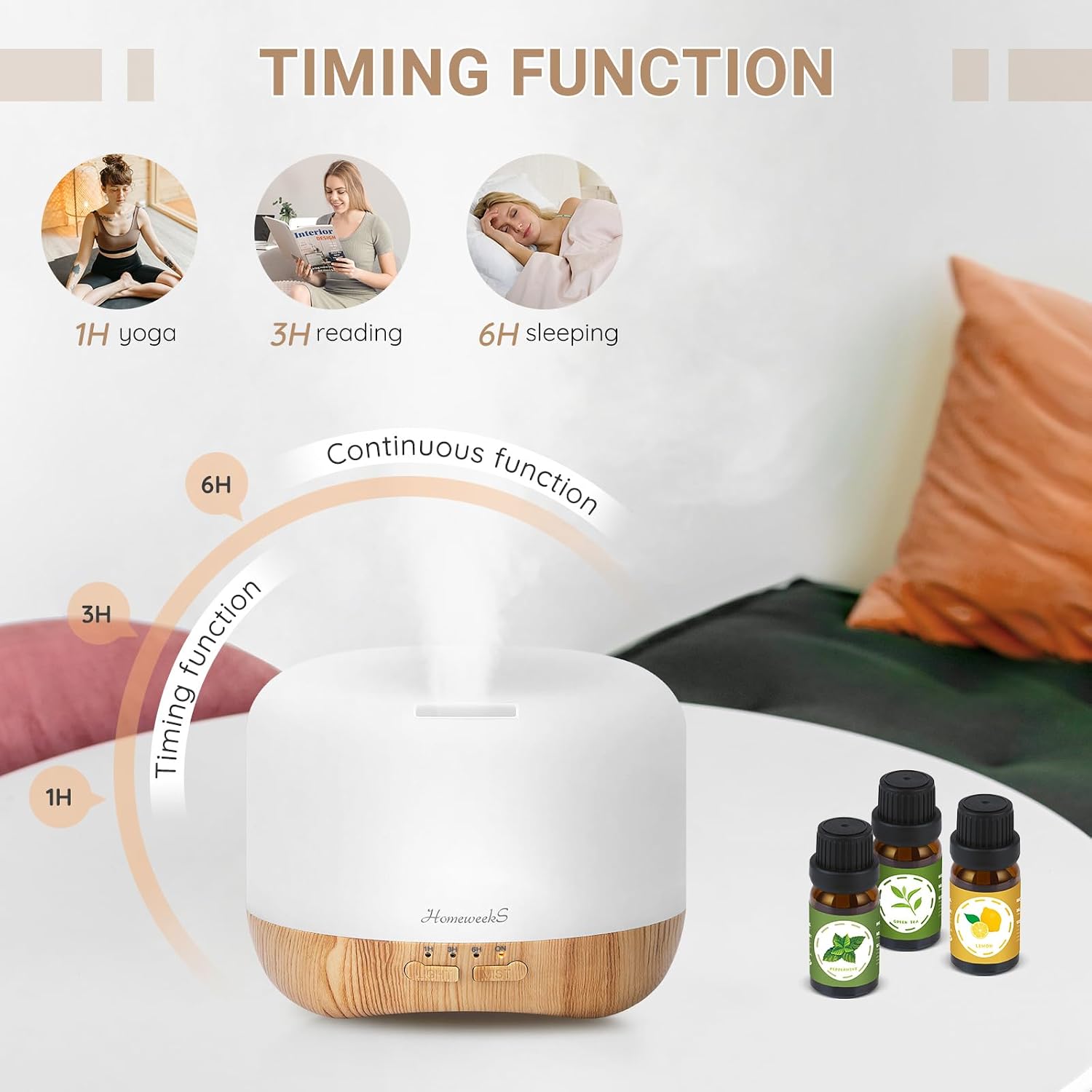 Thumbnail 5 de Homeweeks 300ml Essential Oil Diffuser with Cool Mist, Remote and 7-Color Light
