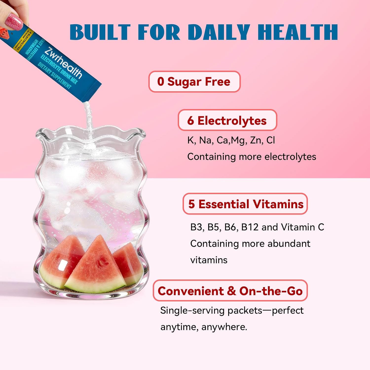 Detalle de Zwrhealth Electrolyte Powder Packets, Sugar-Free Mix with 4 Flavors