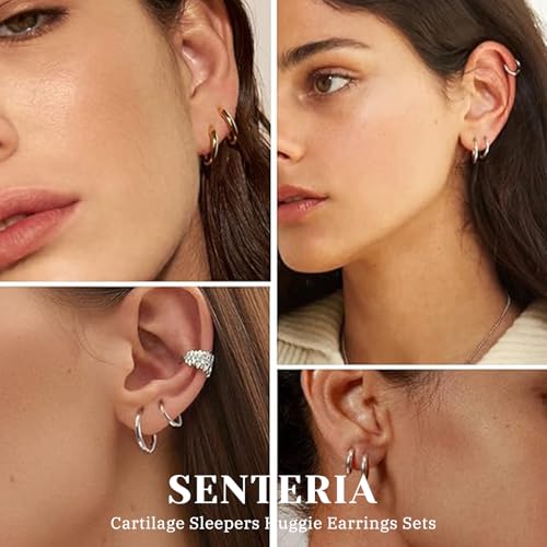 Thumbnail 3 de Senteria 5 Pairs Silver Hoop Earrings for Women – Hypoallergenic Small Huggie Set