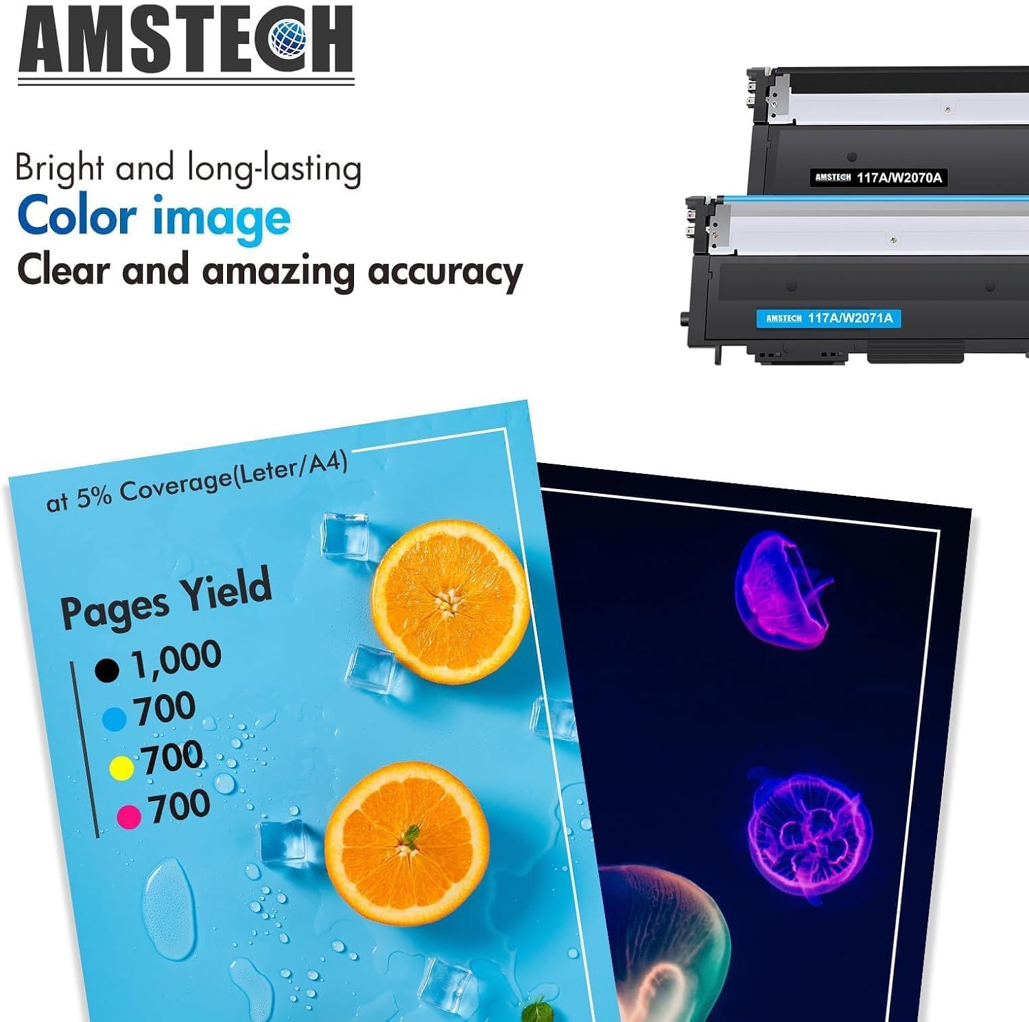 Detalle de Amstech 117A MFP Toner Set 4PK kompatibel für HP 117A – Schwarz + Farben (W2070A/W2071A/W2072A/W2073A)
