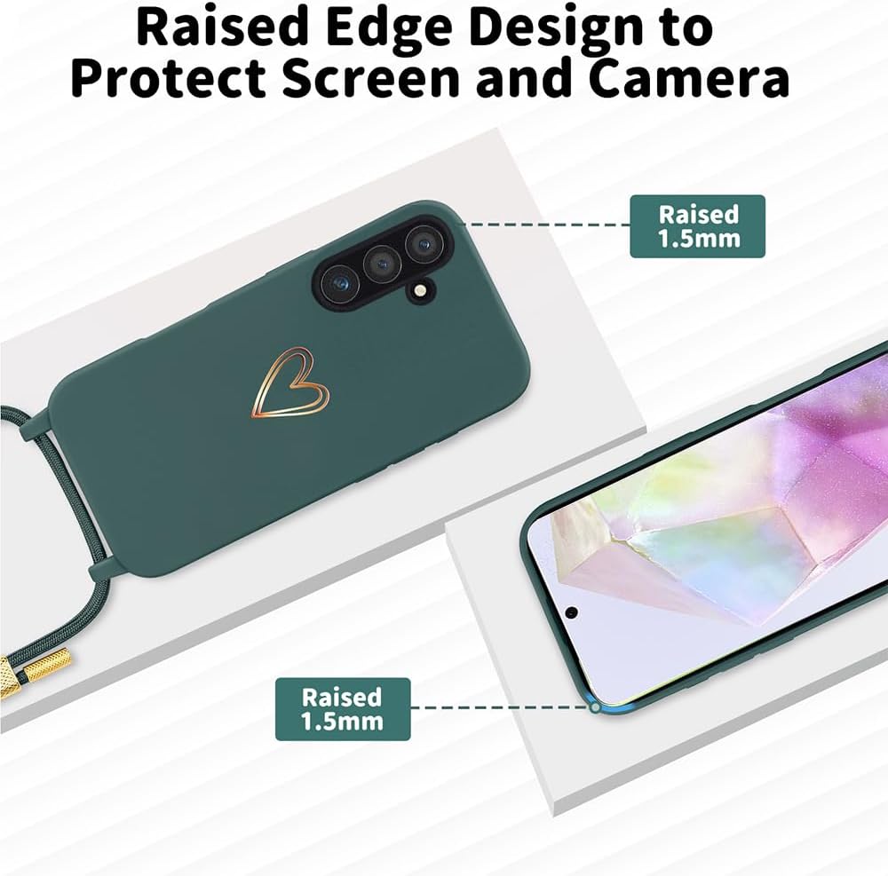 Detalle de Handykette für Samsung Galaxy A57 5G Hülle mit Band – Herzmuster Silikon Case, grün