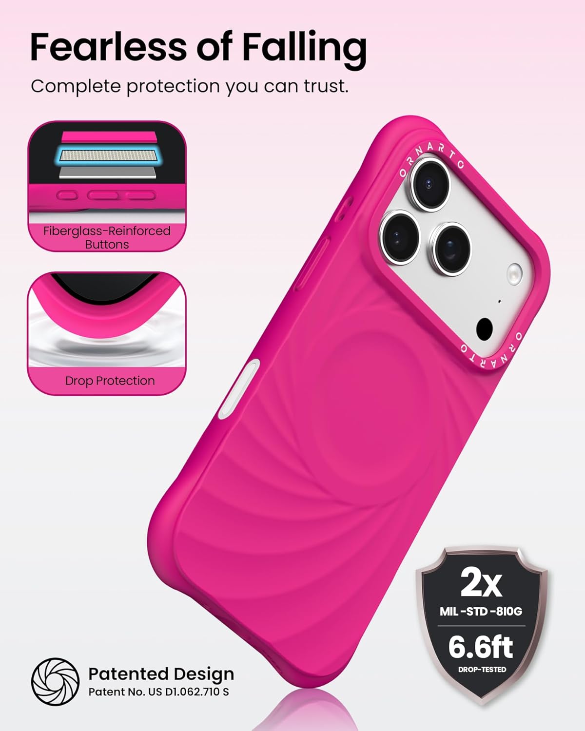 Thumbnail 2 de ORNARTO Vortuxe for iPhone 17 Pro Max Case (6.9") in Hot Pink — 2X MIL-STD Protection, MagSafe Compatible