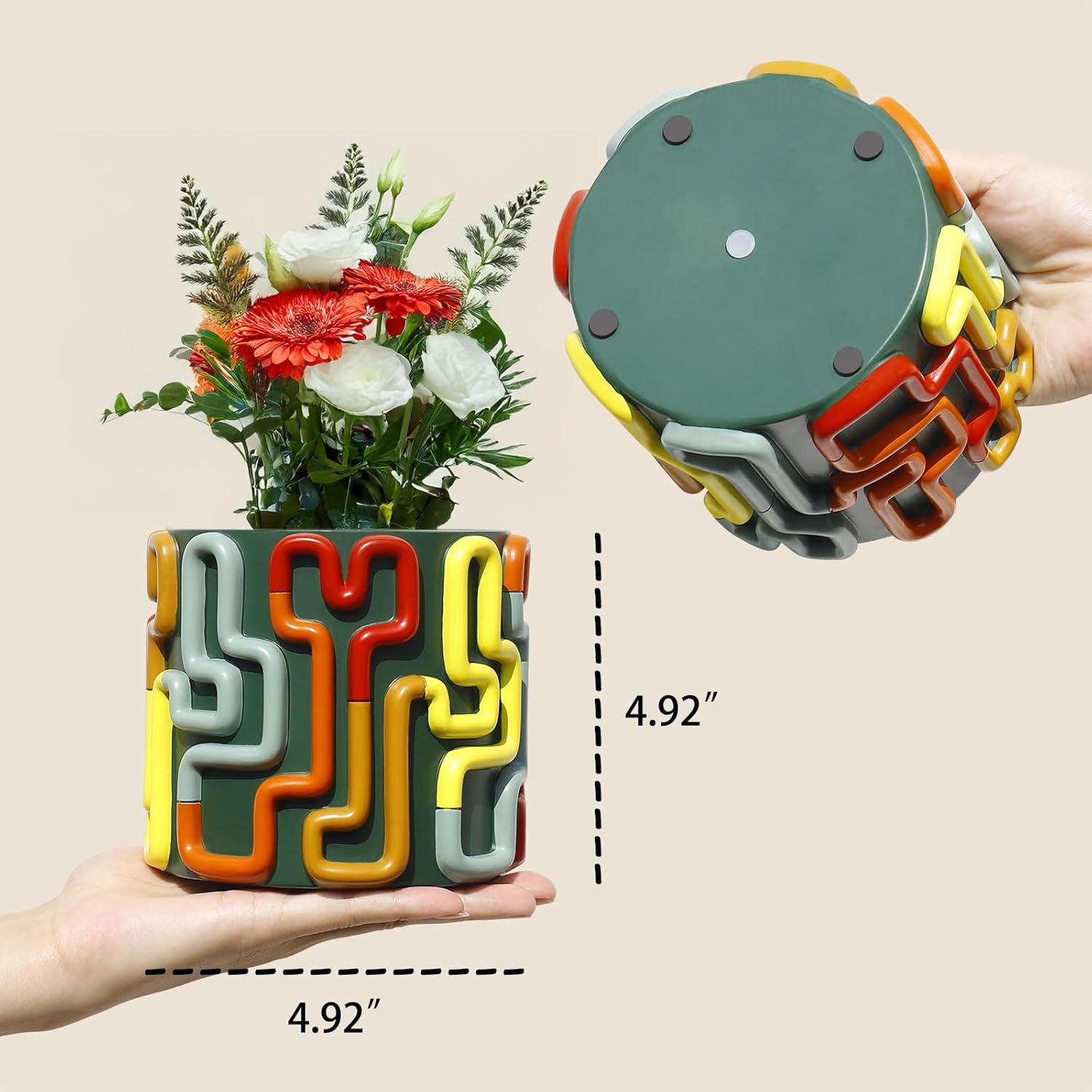 Detalle de AmiCera Colourful Line Flower Pots: Green Acrylic Planter with Drainage