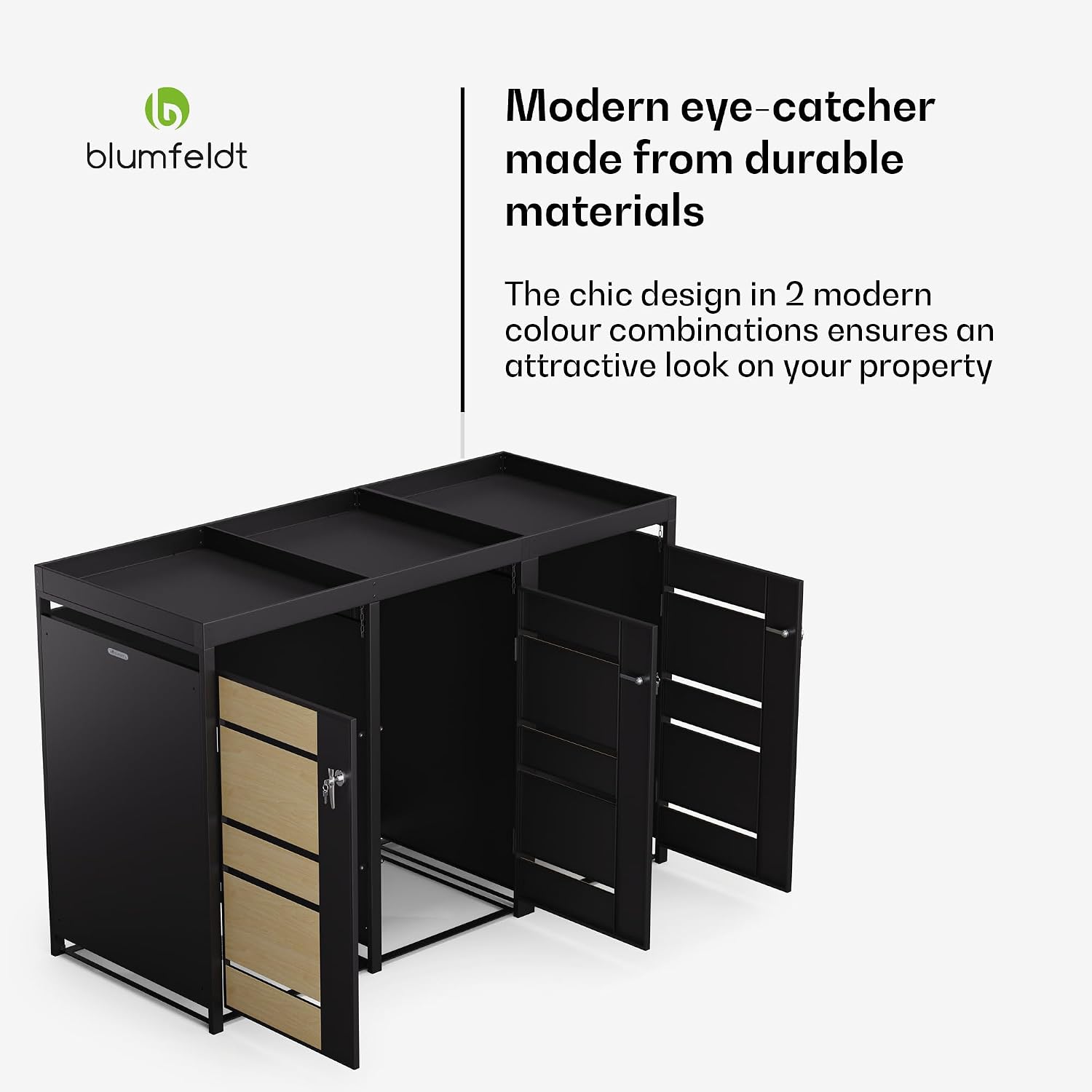 Thumbnail 4 de blumfeldt KG29-3door-mb-pl Bin Storage for 3 Wheelie Bins, Galvanised Steel