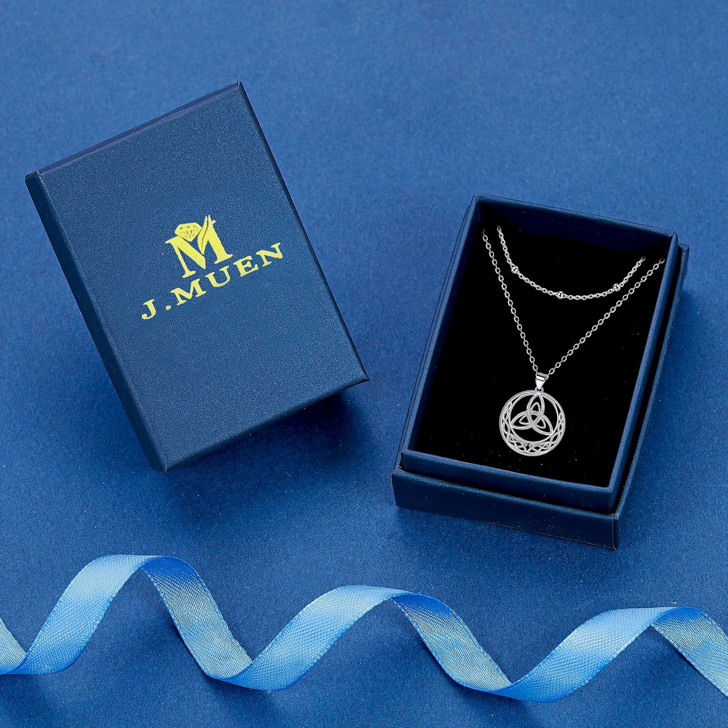 Thumbnail 6 de Collier pour femme en argent sterling 925 J.MUEN – pendentif nœud de sorcière, chaîne 45 + 5 cm avec boîte cadeau