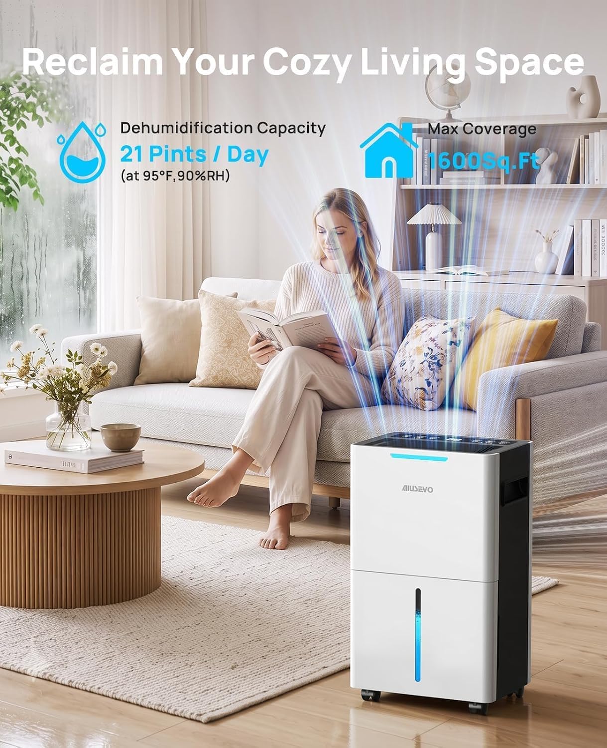 Detalle 2 de Aiusevo AS280-W 21-Pint Dehumidifier with Drain Hose, 3 Modes