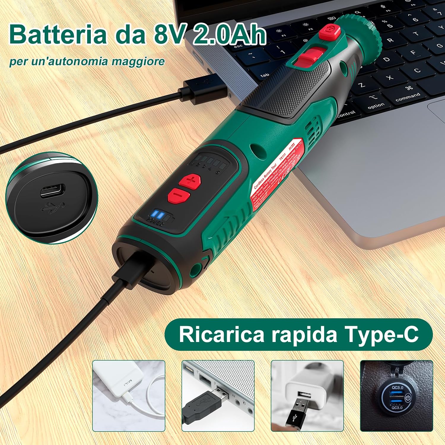 Thumbnail 4 de HYCHIKA Utensile rotativo cordless 8V 2,0Ah con kit 145 accessori