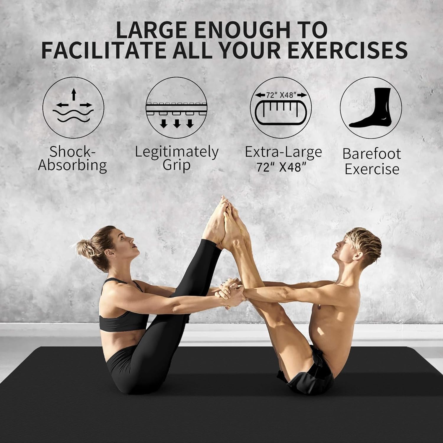 Detalle de CAMBIVO AC64 Extra-Long Wide Yoga Mat, 72 x 48 Inches, 0.32-Inch PVC