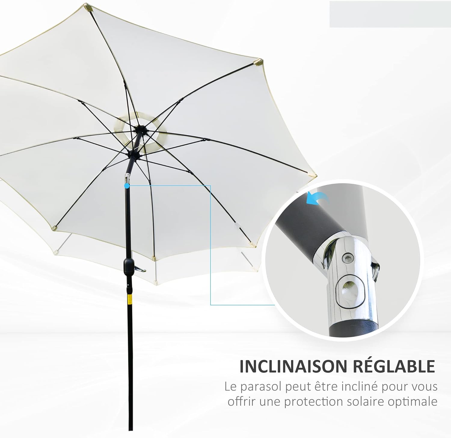 Thumbnail 3 de Outsunny Parasol de jardin inclinable Ø2,65 m - crème, cadre aluminium et fibres de verre