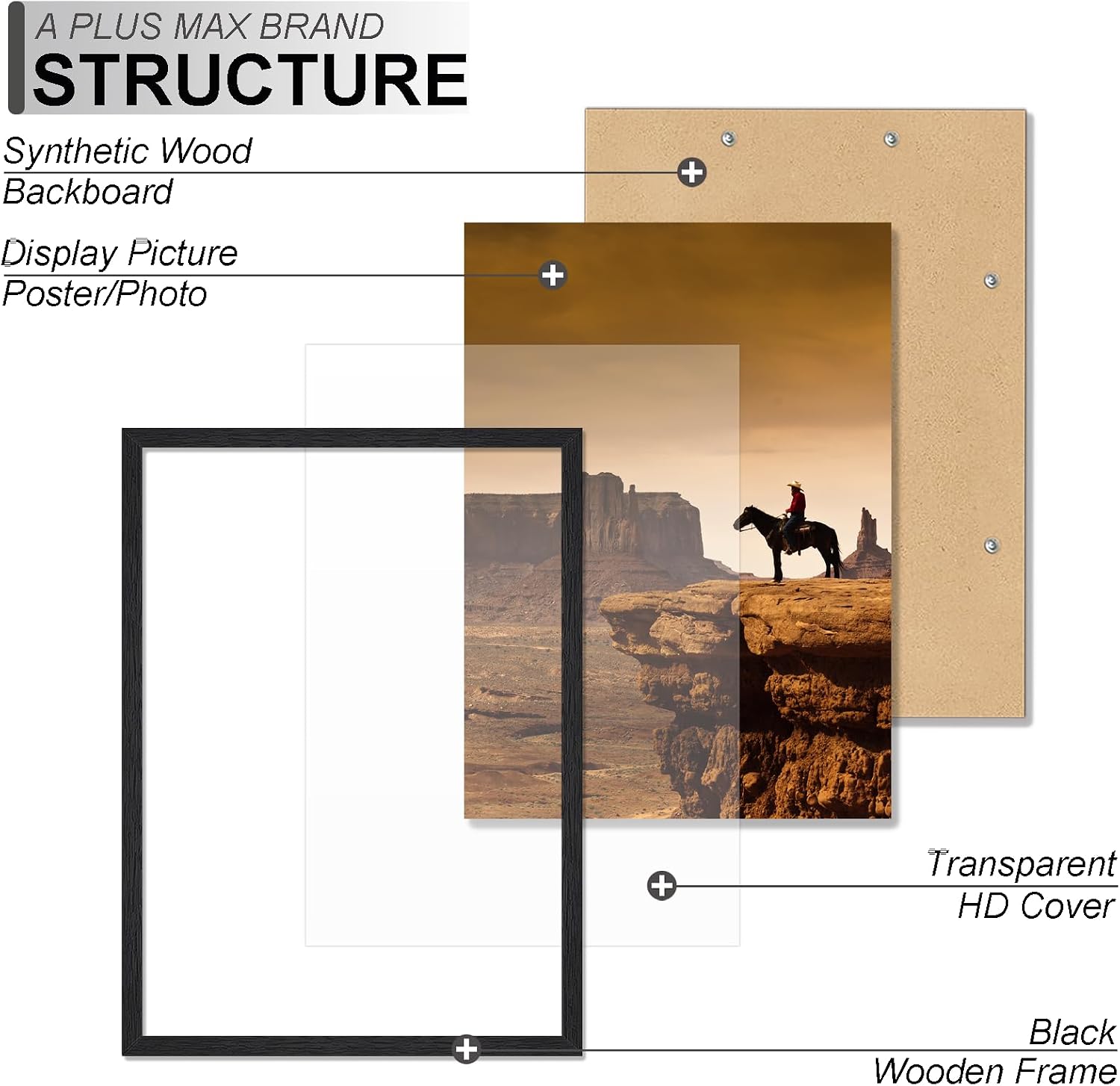 Thumbnail 2 de A PLUS MAX 13x18 Picture Frame Set of 3 in Black Engineered Wood