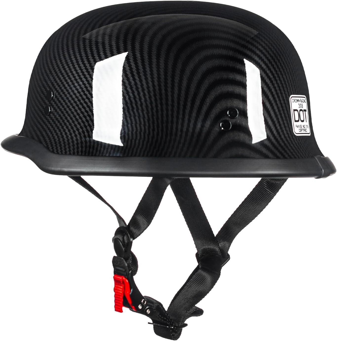Detalle de Crown Racing German Style Half Motorcycle Helmet (Model-308) — DOT-Approved Open-Face Retro Helmet