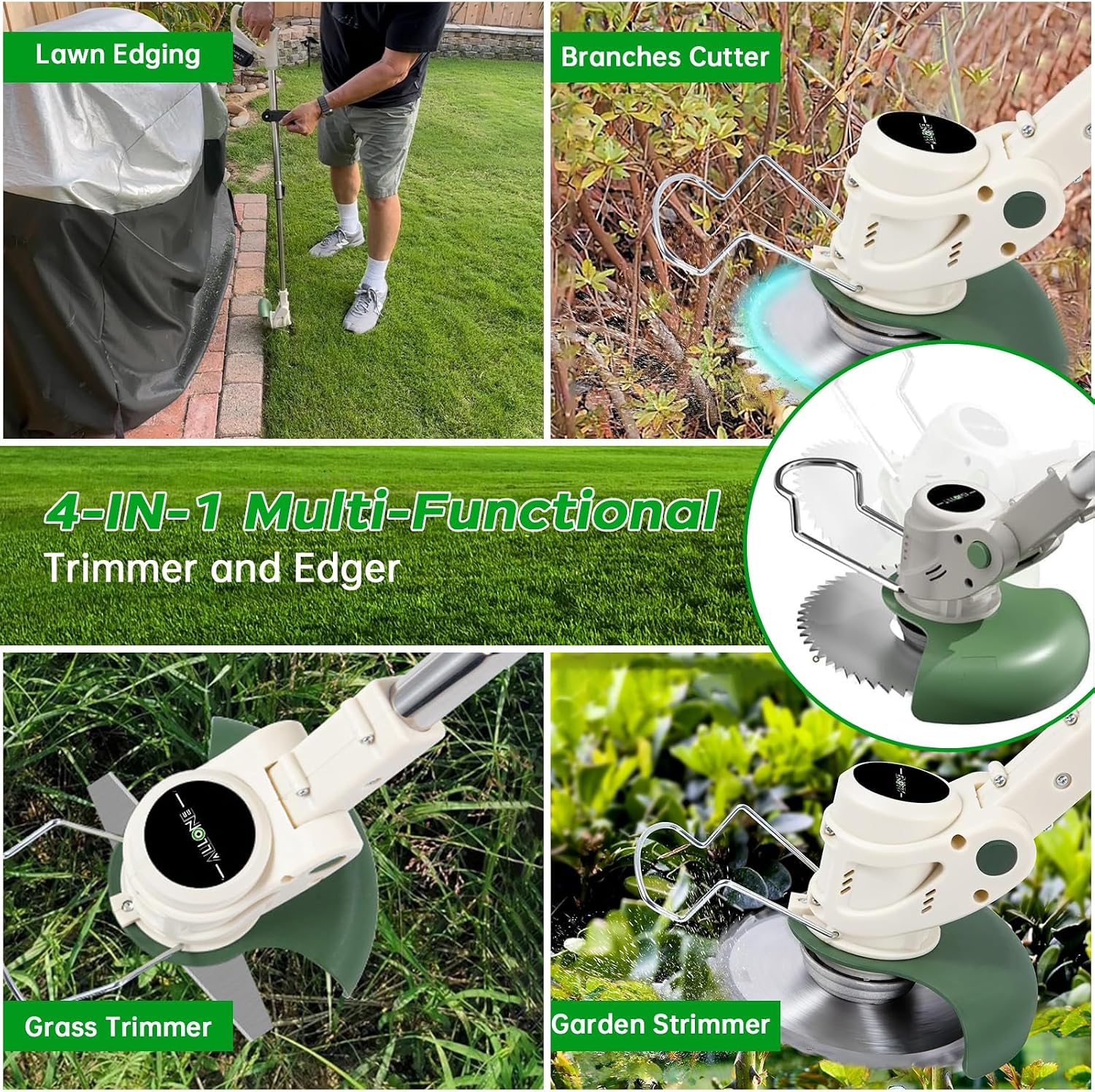 Detalle 2 de Cordless Grass Trimmer with Metal Blades (allOne 21V) – 3-in-1 stringless strimmer with 2 x 4.0Ah batteries