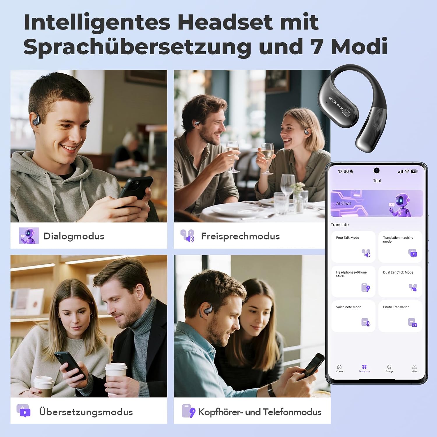 Thumbnail 1 de BEARTAIN Ki Übersetzer Kopfhörer – 3-in-1 Übersetzerhörer mit Echtzeit-Übersetzung