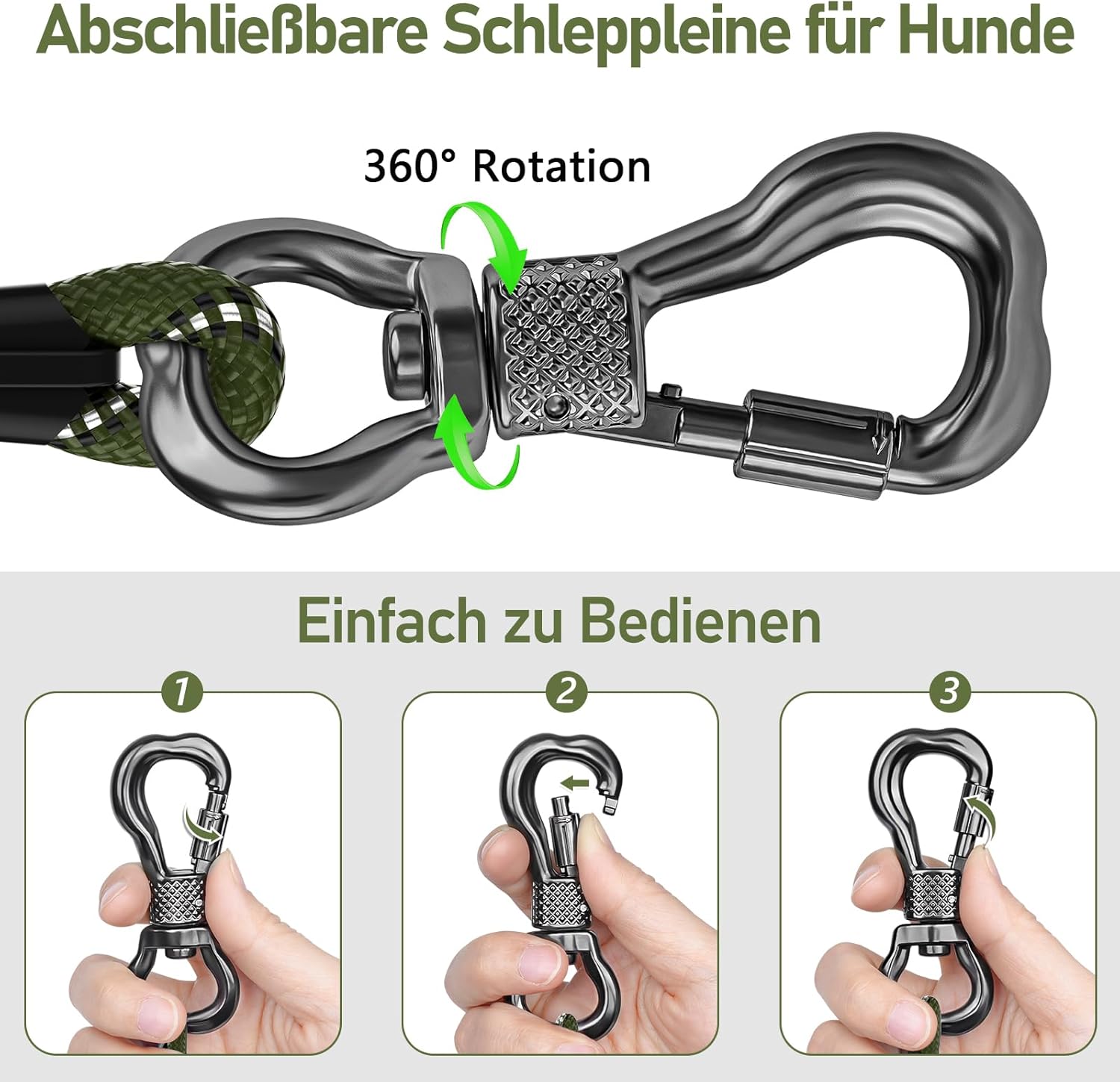Thumbnail 1 de X XBEN Schleppleine für Hunde (8 mm, 15 m) mit gepolstertem Griff und abschließbarem Karabiner