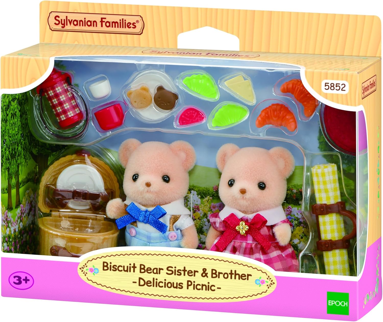 Detalle de Sylvanian Families - Le Pique-Nique Gourmand des Ours Biscuit, Set 2 figurines articulées (5852)
