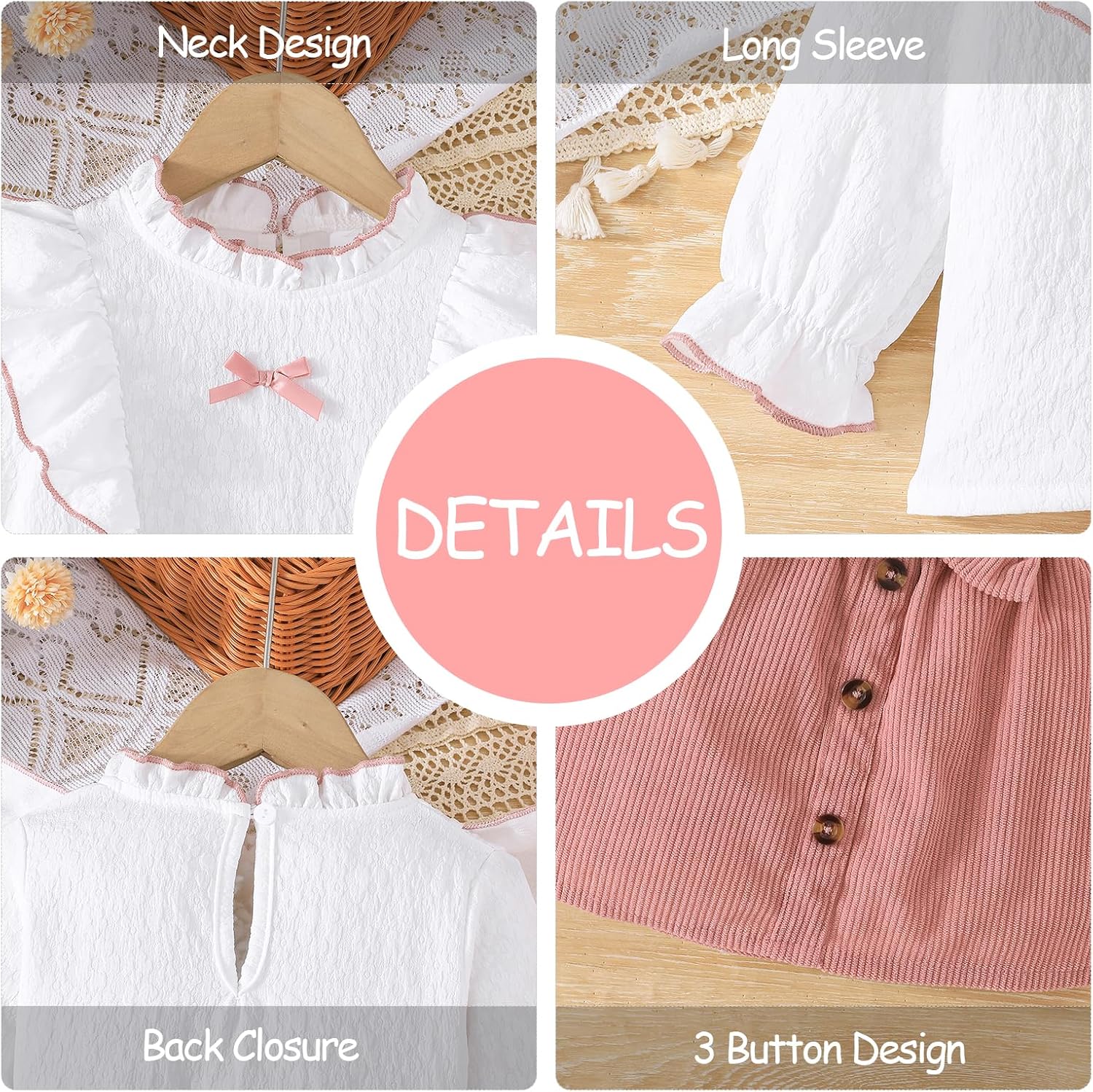 Thumbnail 4 de QUNERY Toddler Girl Clothes: Long Sleeve Ruffled Top & Mini Skirt Set