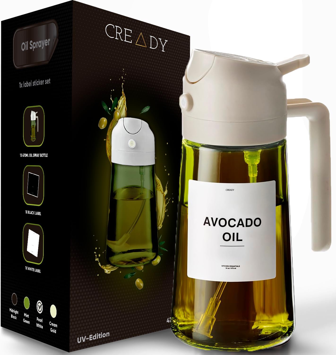 Detalle de CREADY 8429977900236 – szklany dozownik oleju 2 w 1 z funkcją sprayu